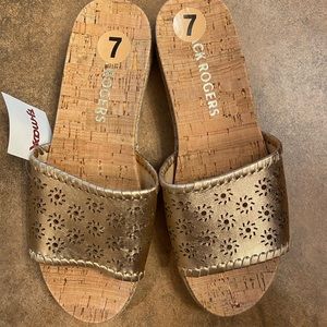 Jack Rogers Metallic Floral Espadrille Cork Slides
